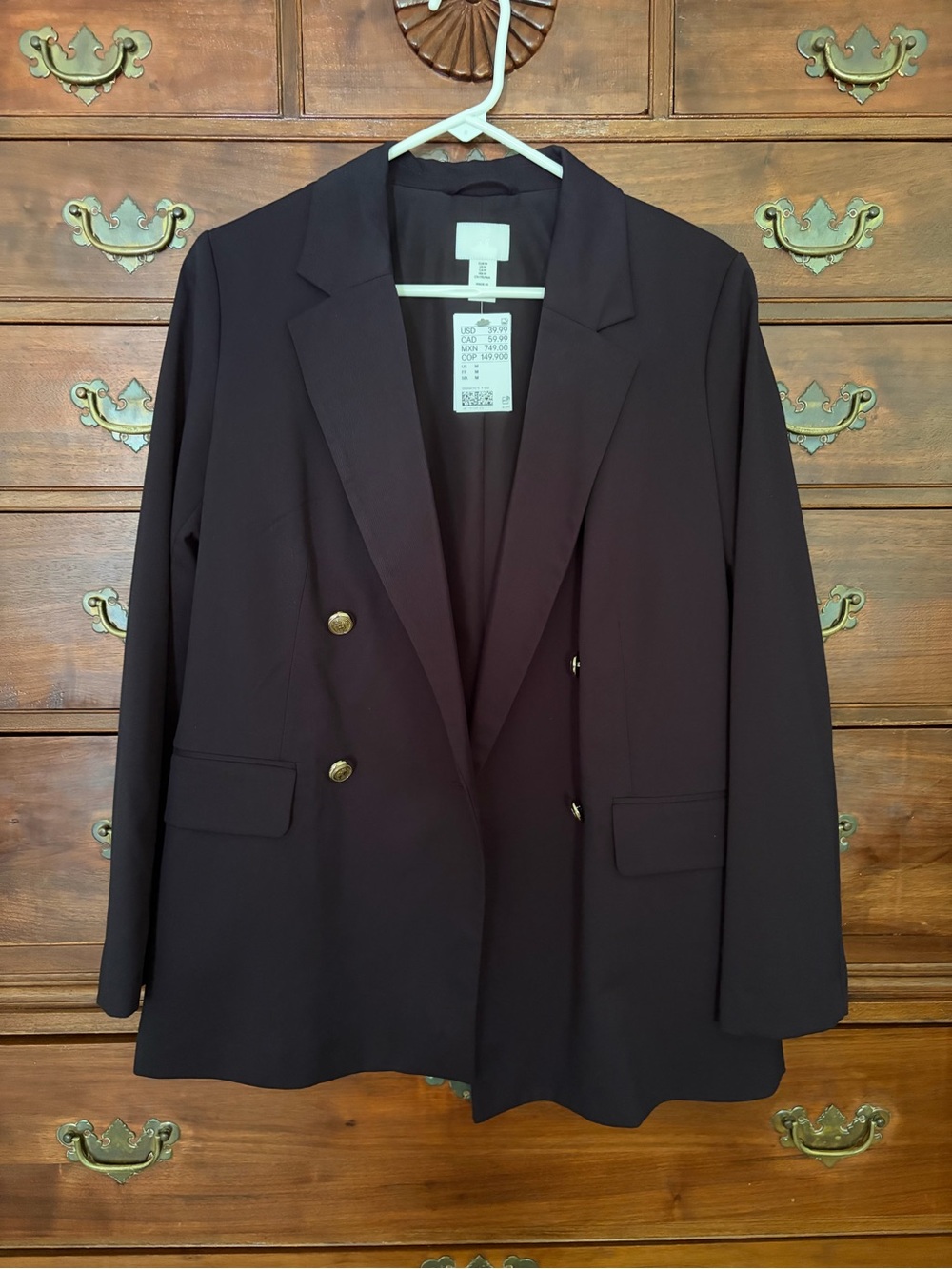 {h&m} NWT Womens Double-Breasted Oversized Navy Blazer Jacket Size Medium